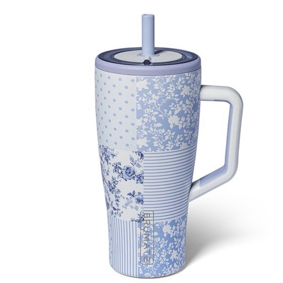Blue Floral Patchwork Travel Tumbler with Handle brumate 30 oz capri